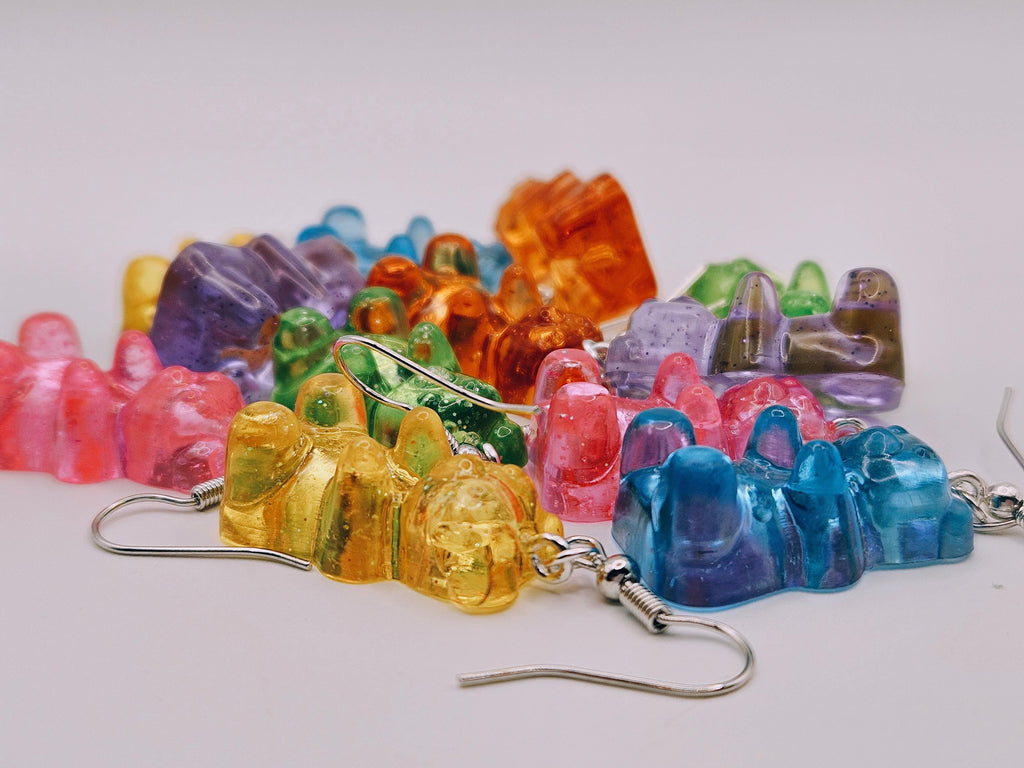 Rainbow Gummy Bear Resin Earrings | Y2K Kawaii Dangle Candy Jewelry