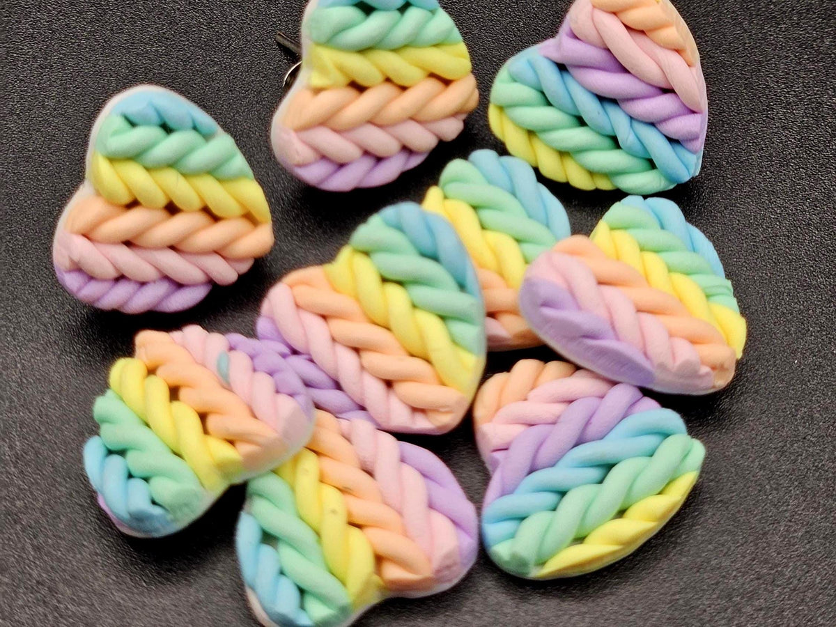 Rainbow knitted heart stud earrings
