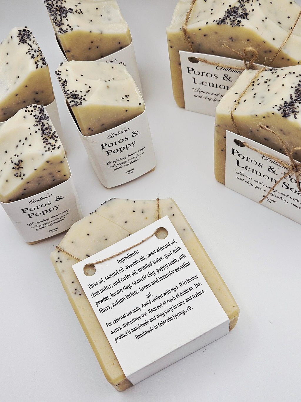 Handmade Lemon Poppy Seed Soap Bar | Natural Cold Process Exfoliating Clay Soap
