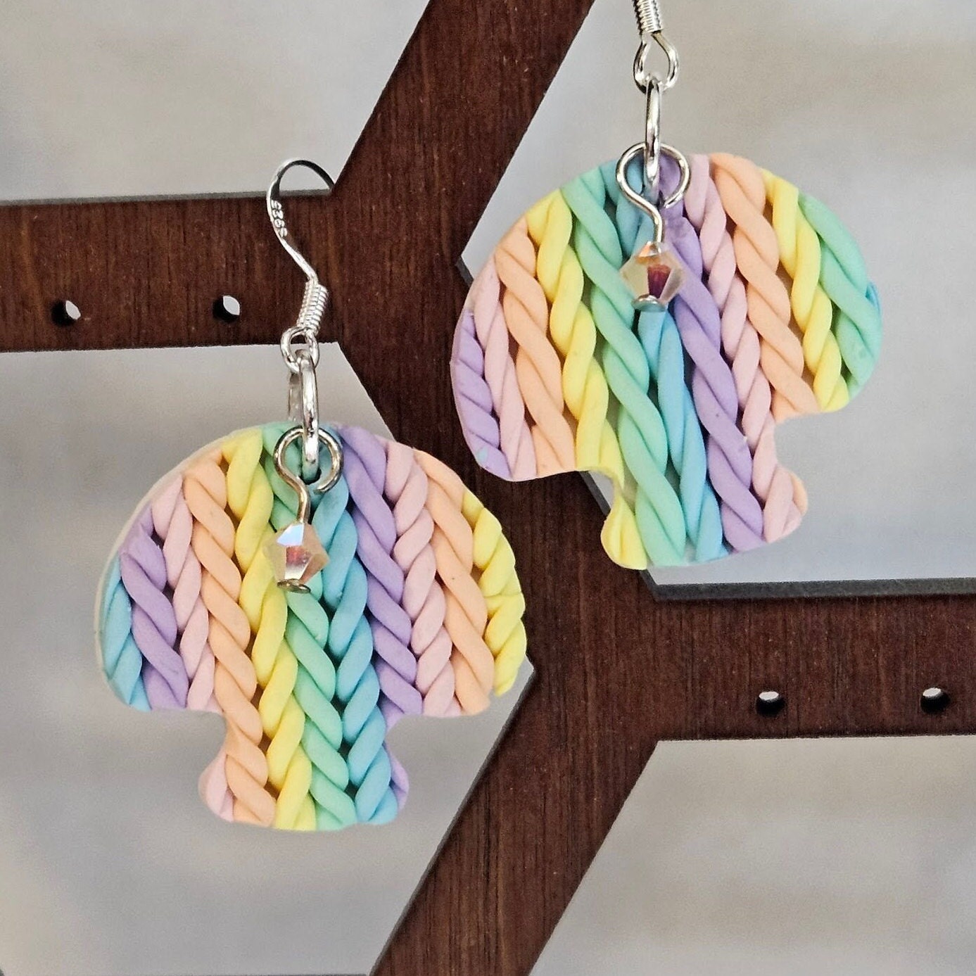 Mushroom Rainbow Earrings with knitted effect