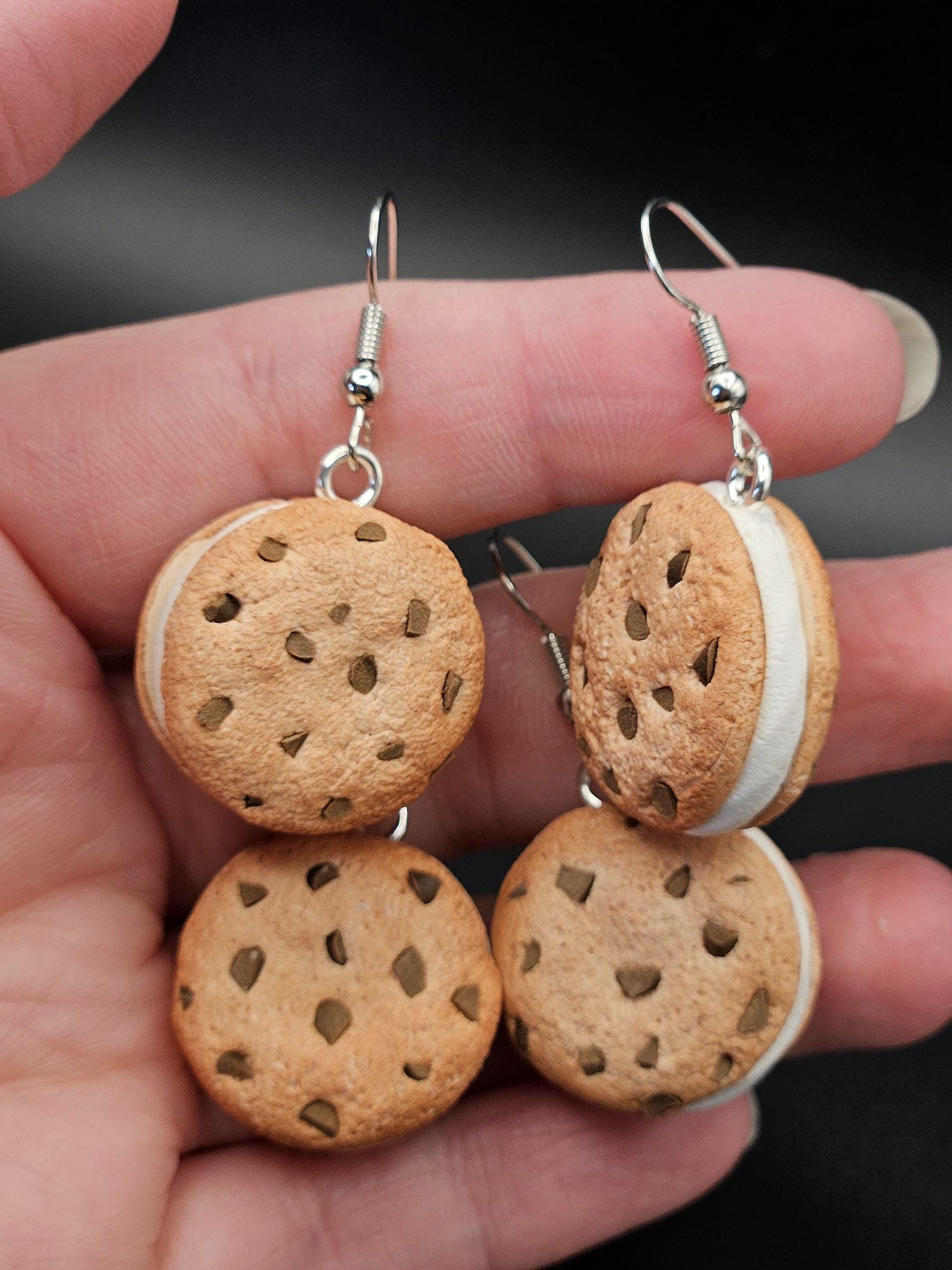 Chocolate chip cookie ice cream sandwich earrings