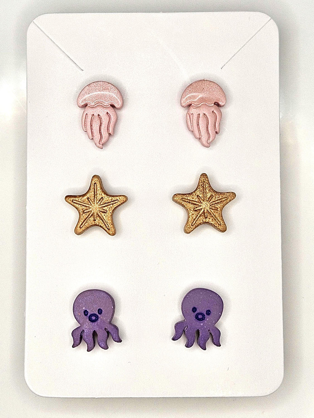 Ocean themed stud earring collection. Under the ocean, the beach and shellys.
