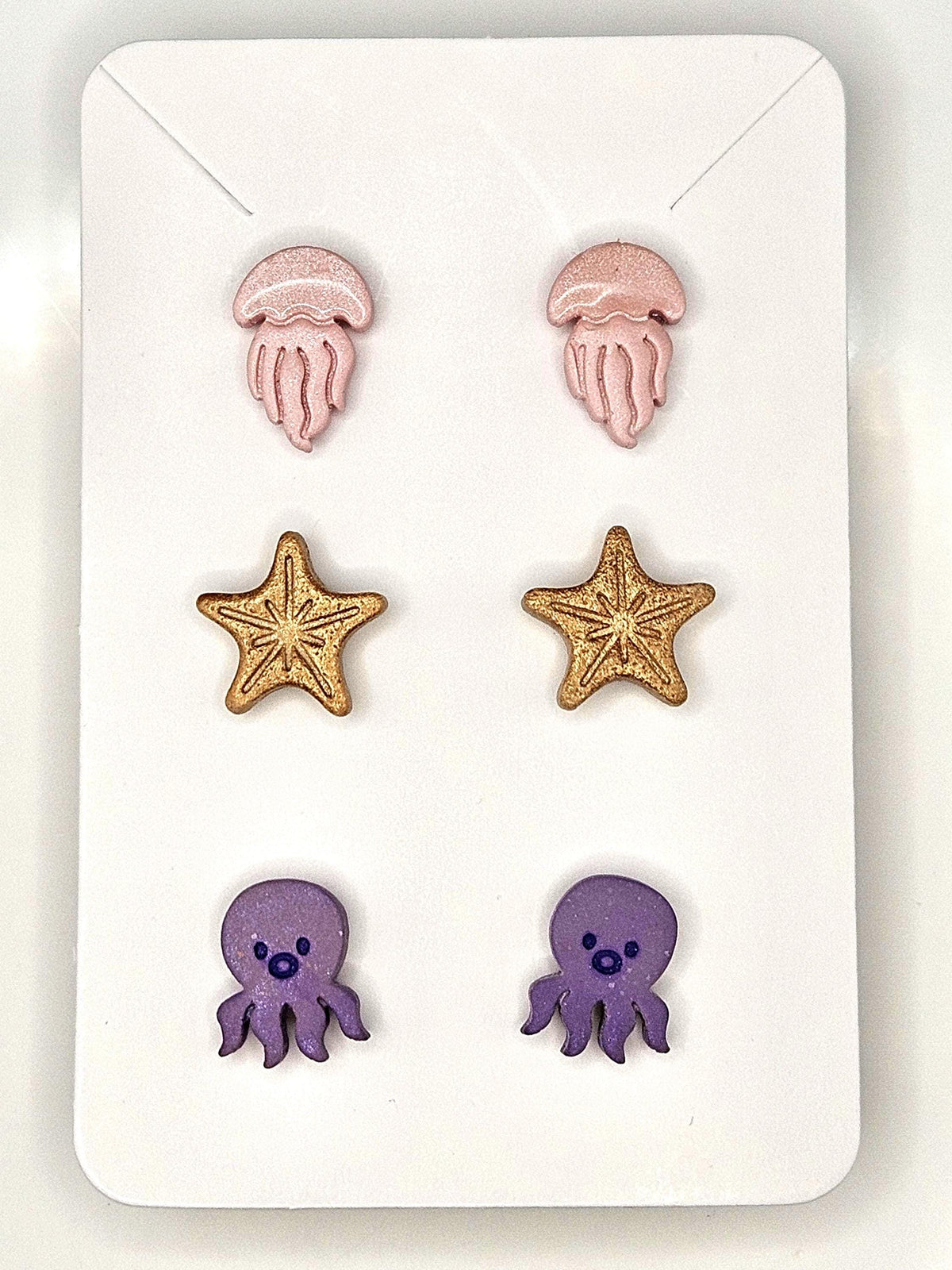 Ocean themed stud earring collection. Under the ocean, the beach and shellys.