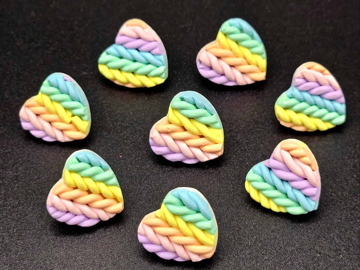Rainbow knitted heart stud earrings
