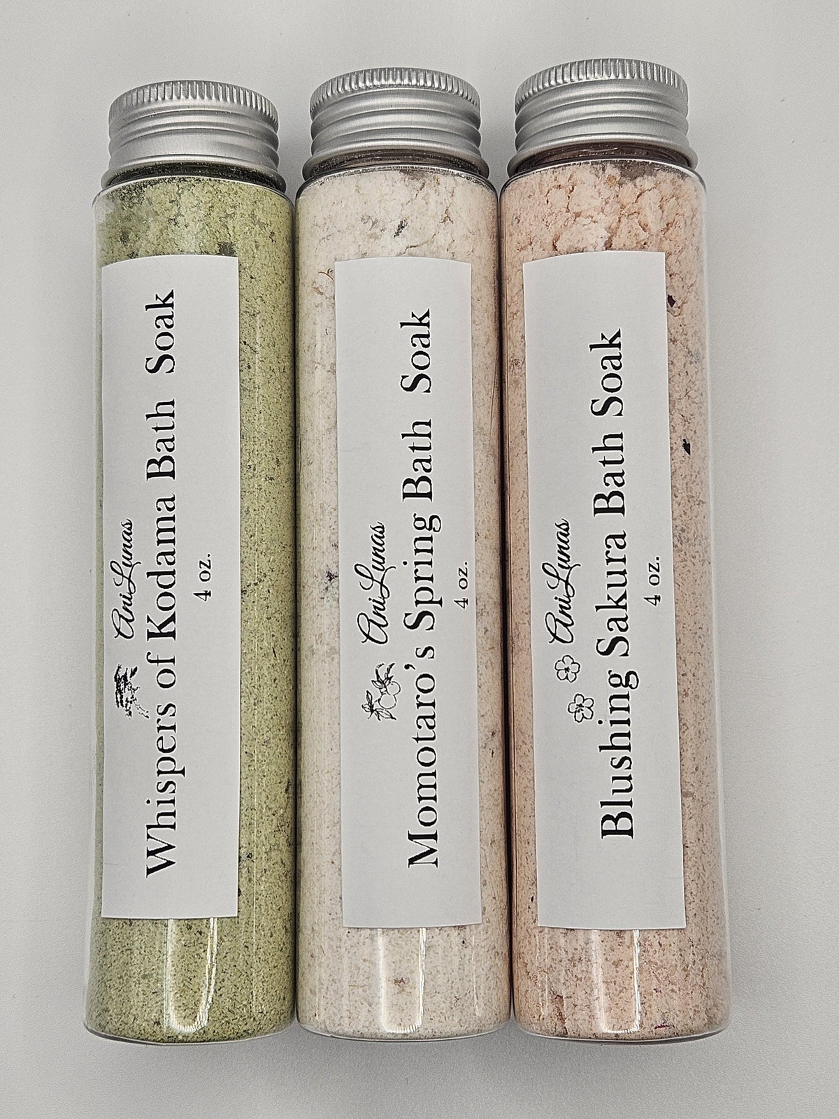 Japanese Inspired Bath Soak Trio | Kodama, Momotaro, Sakura Scents | Epsom and milk salt baths
