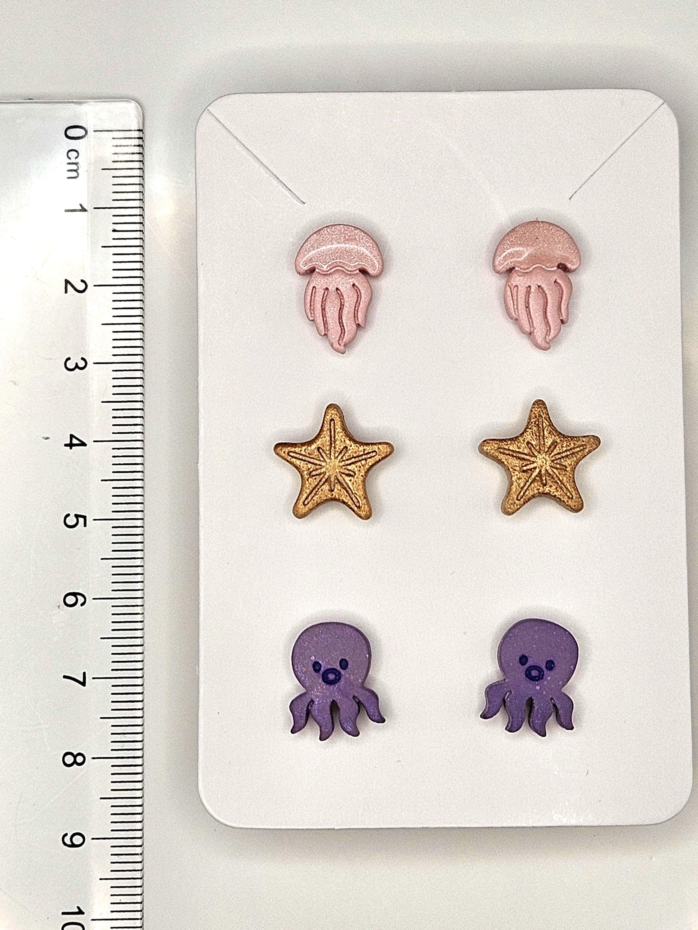 Ocean themed stud earring collection. Under the ocean, the beach and shellys.