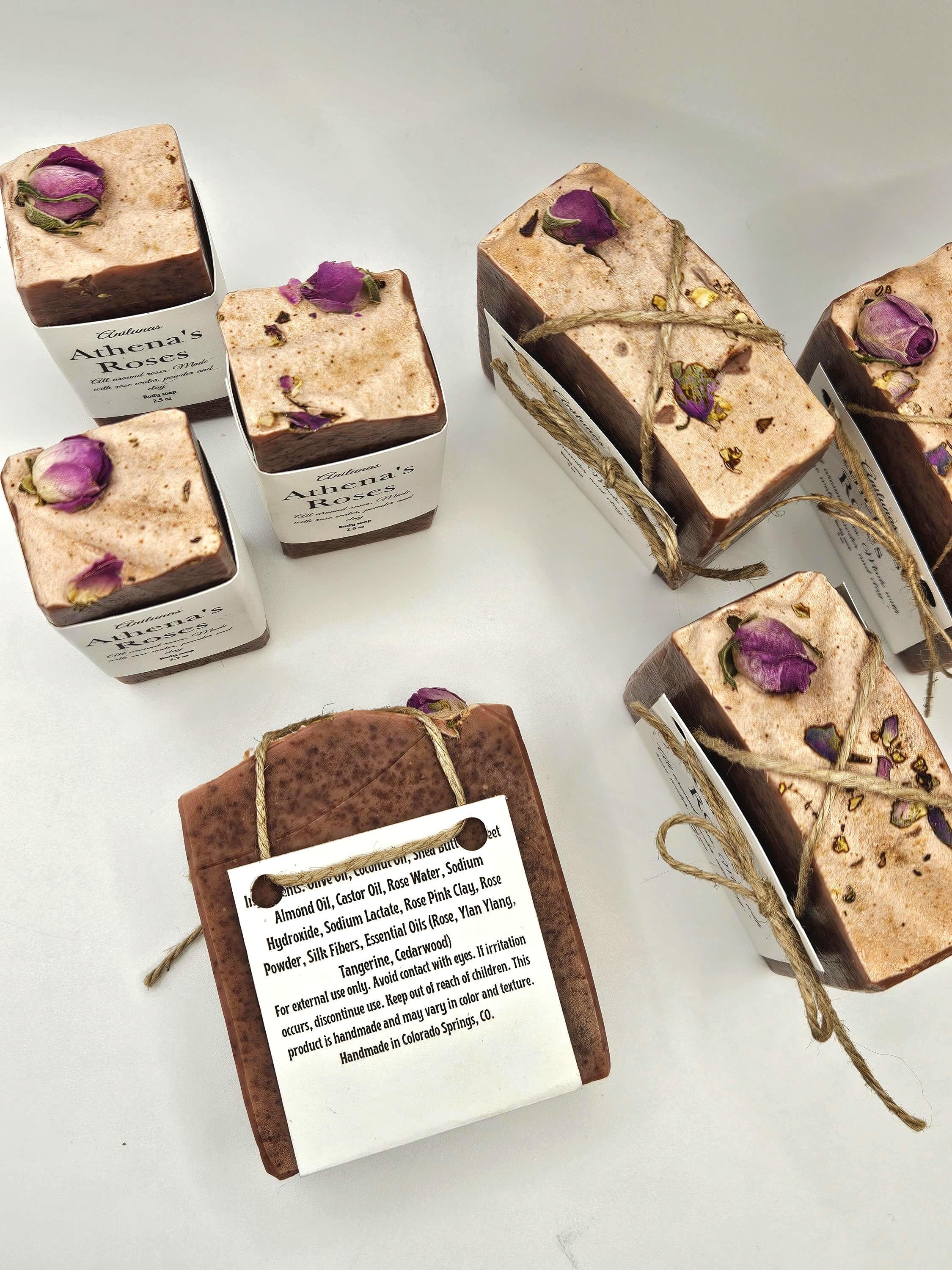 Athena's Roses Cold Process Soap Bar | Rose Water, Rosr Powder and Clay Cleansing Bar