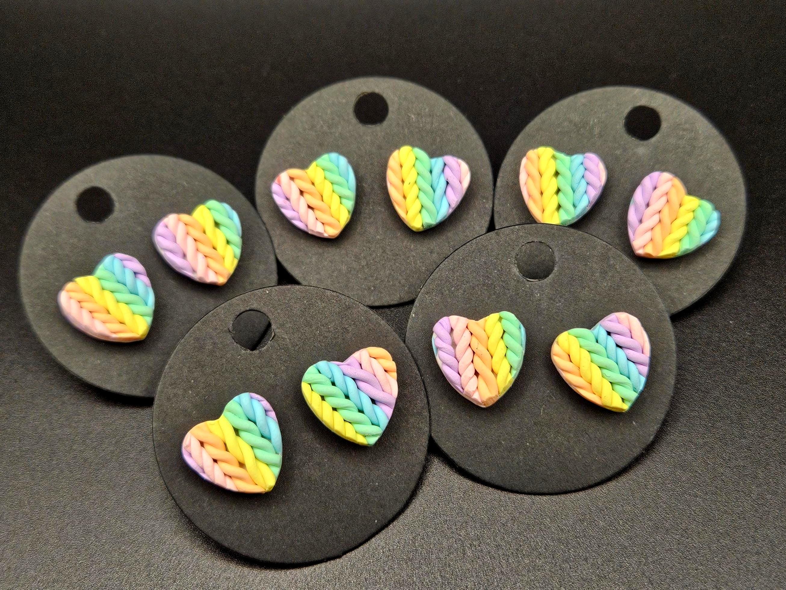 Rainbow knitted heart stud earrings