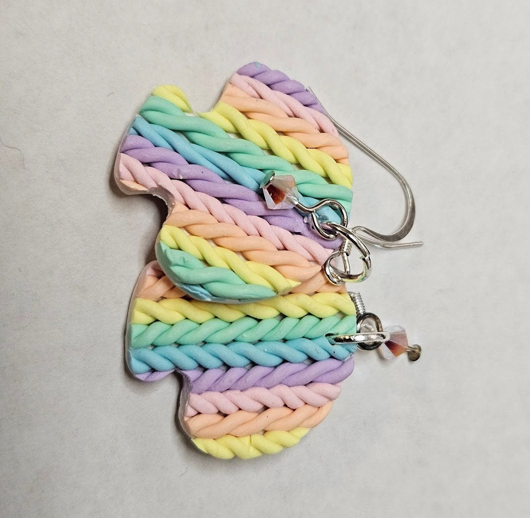 Mushroom Rainbow Earrings with knitted effect