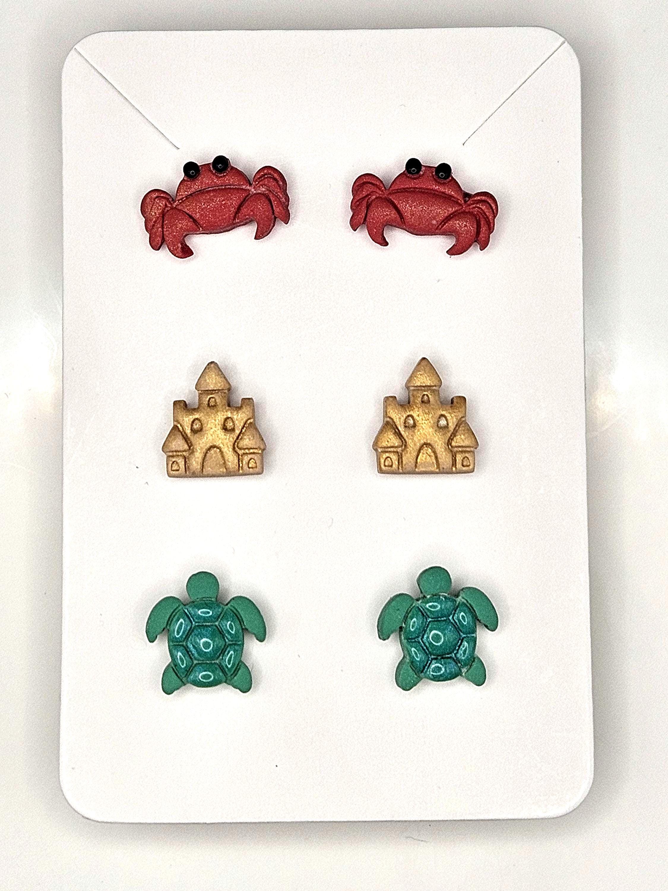 Ocean themed stud earring collection. Under the ocean, the beach and shellys.
