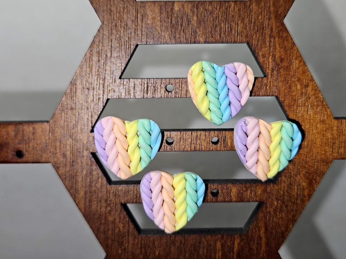 Rainbow knitted heart stud earrings