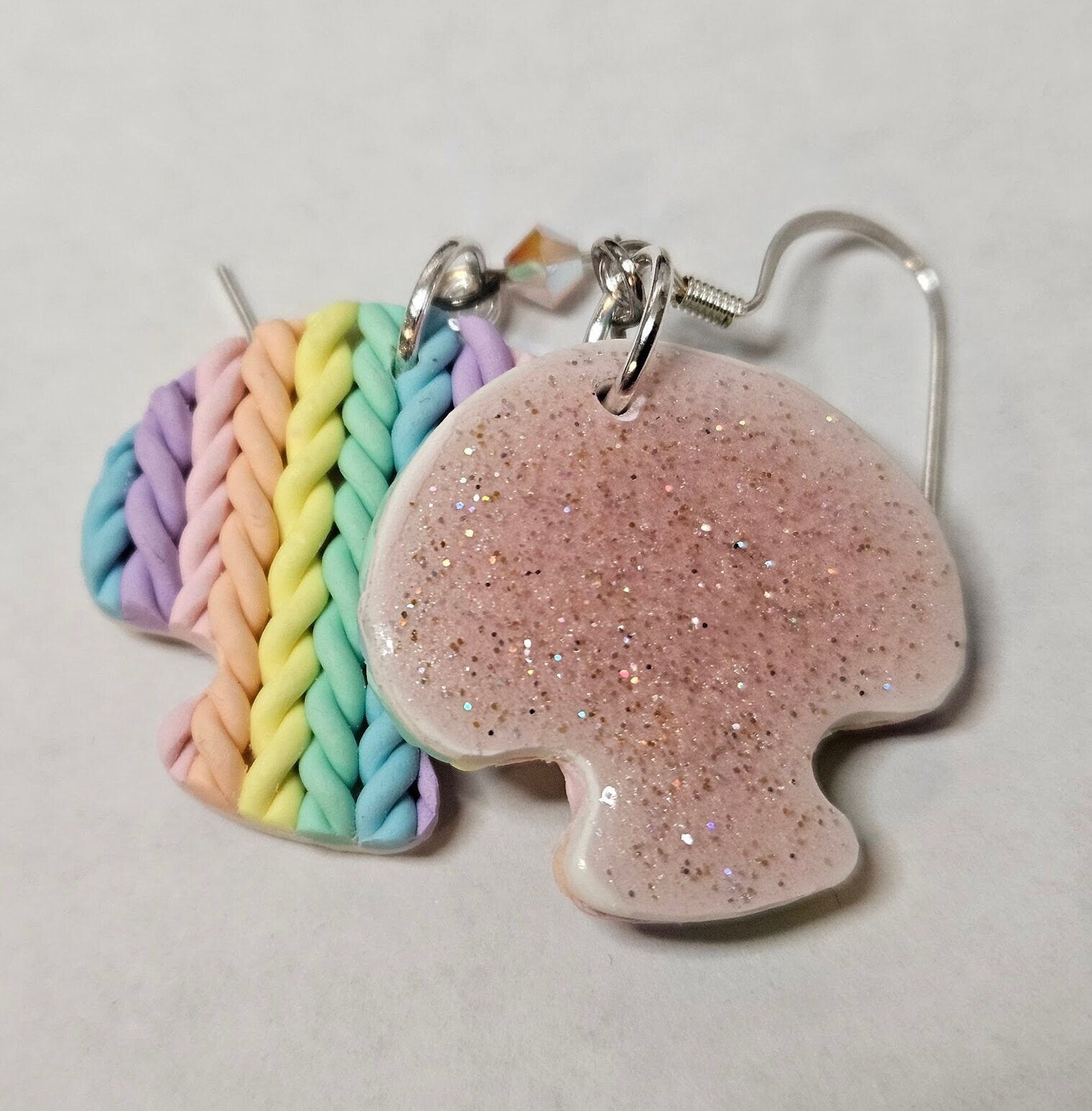 Mushroom Rainbow Earrings with knitted effect