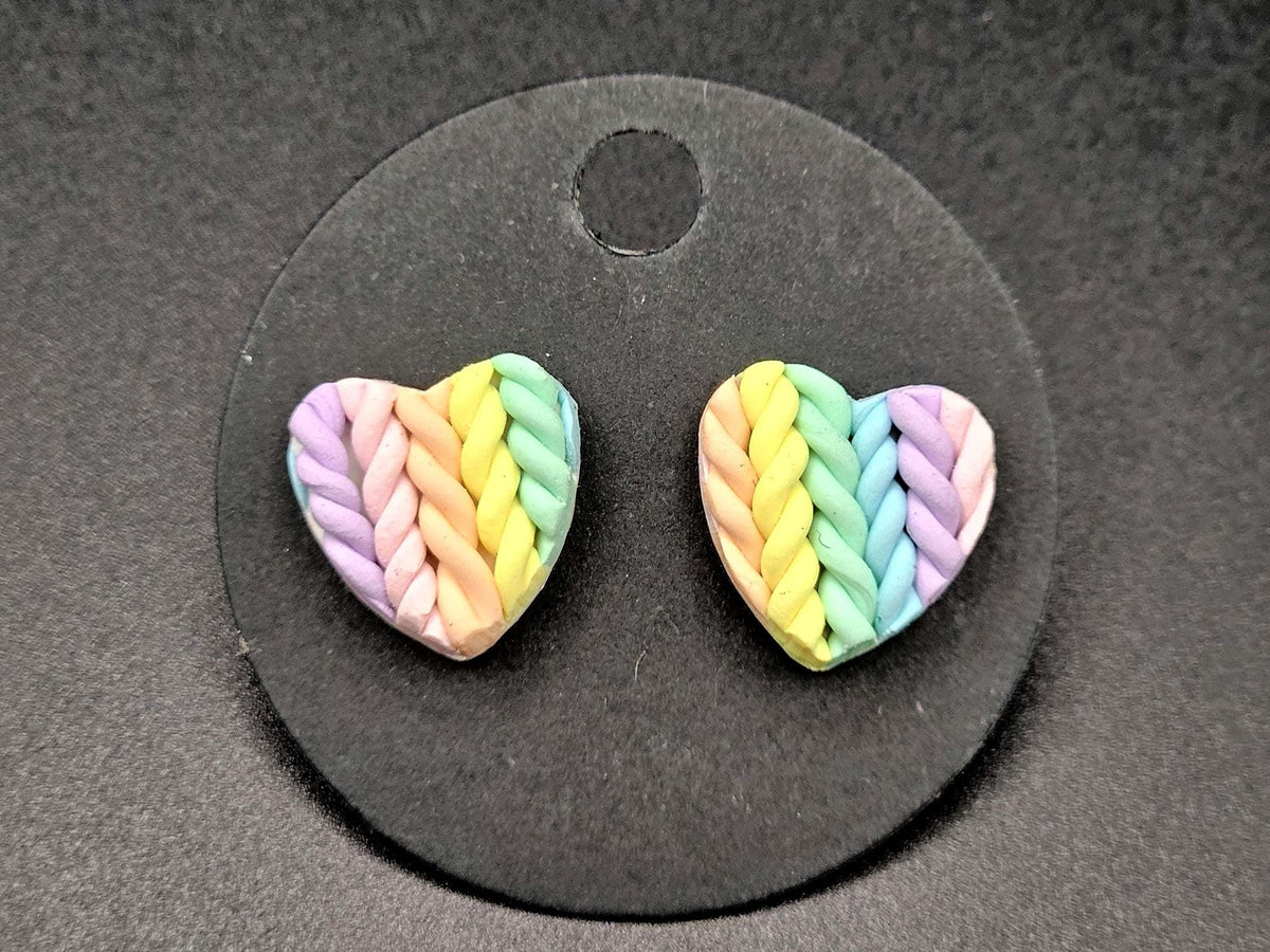 Rainbow knitted heart stud earrings