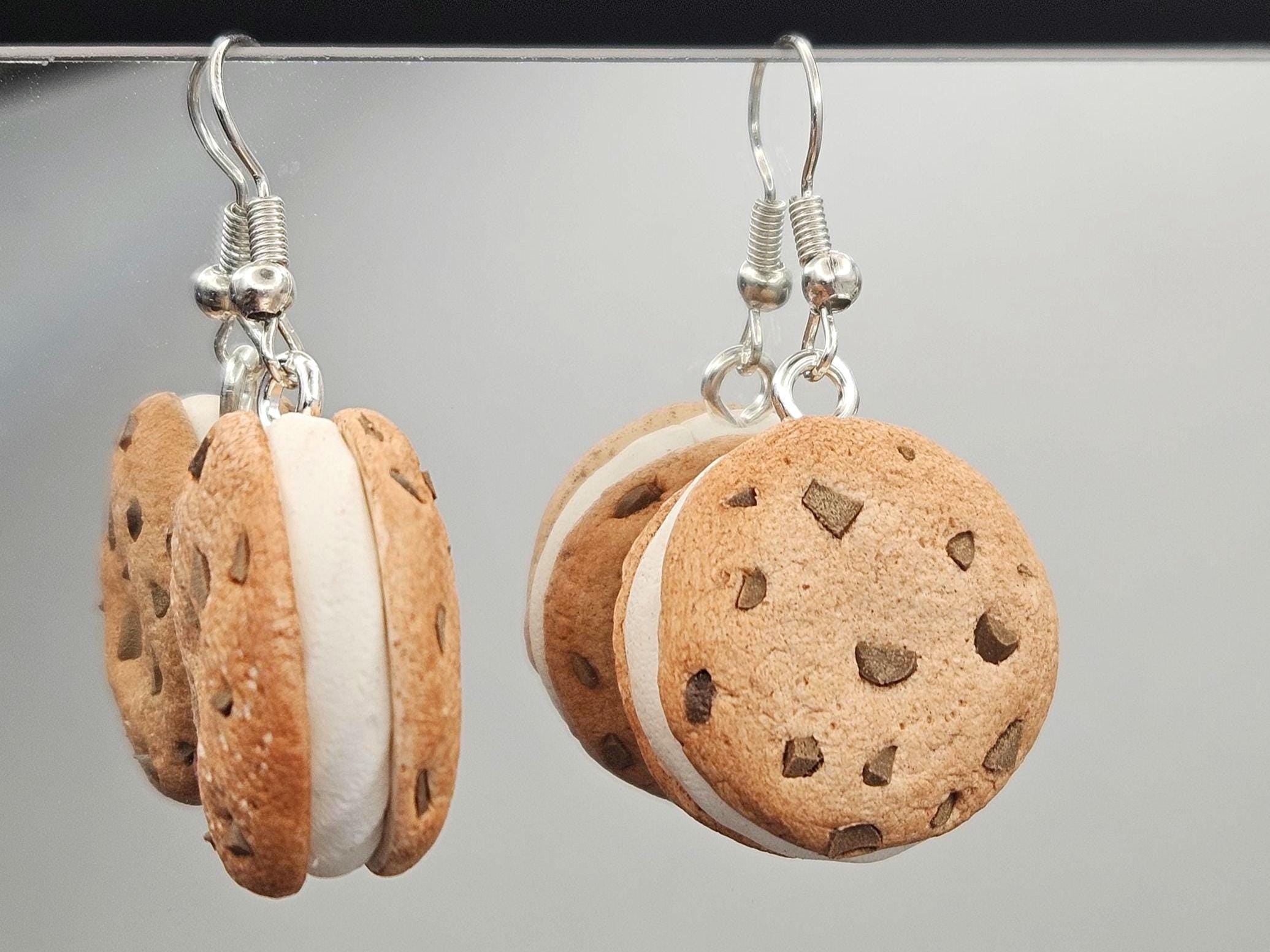 Chocolate chip cookie ice cream sandwich earrings