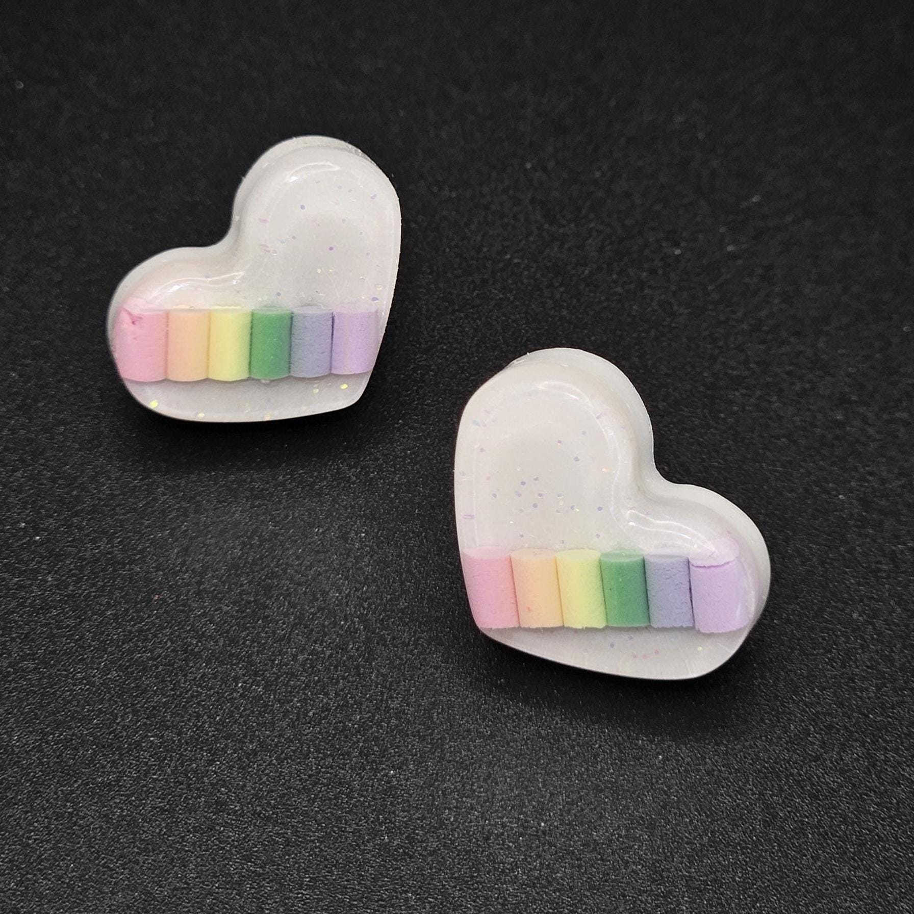 Rainbow hearts stud earrings